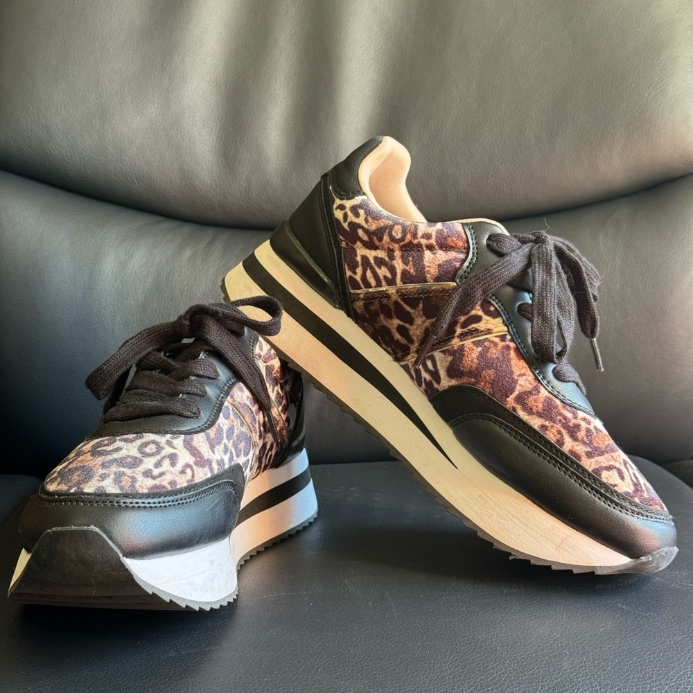 Charlie Paige Leopard Print Platform Sneakers